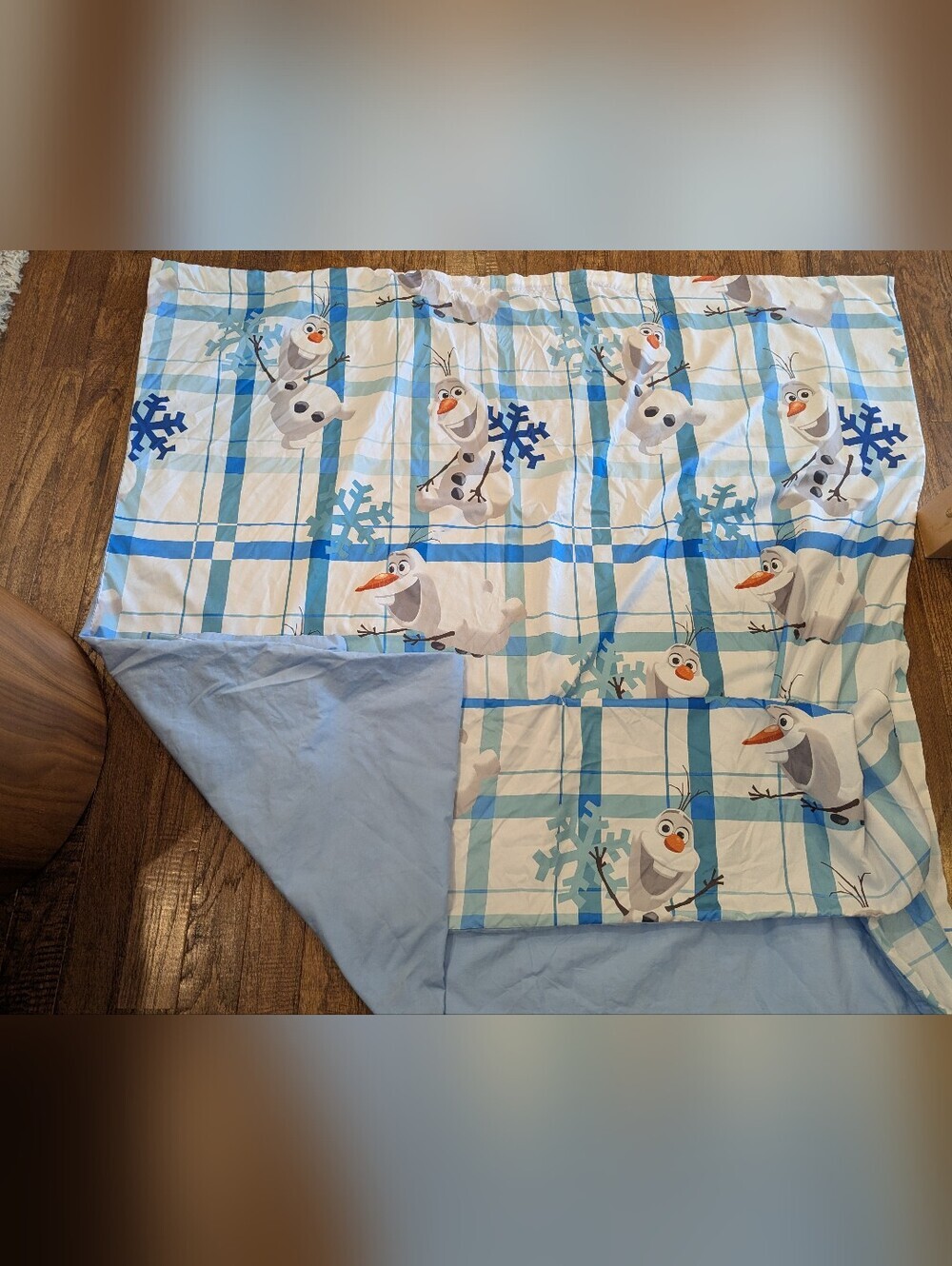 Disney Frozen Olaf Kids Duvet Cover Blue Plaid Snowman With Solid Blue. Twin